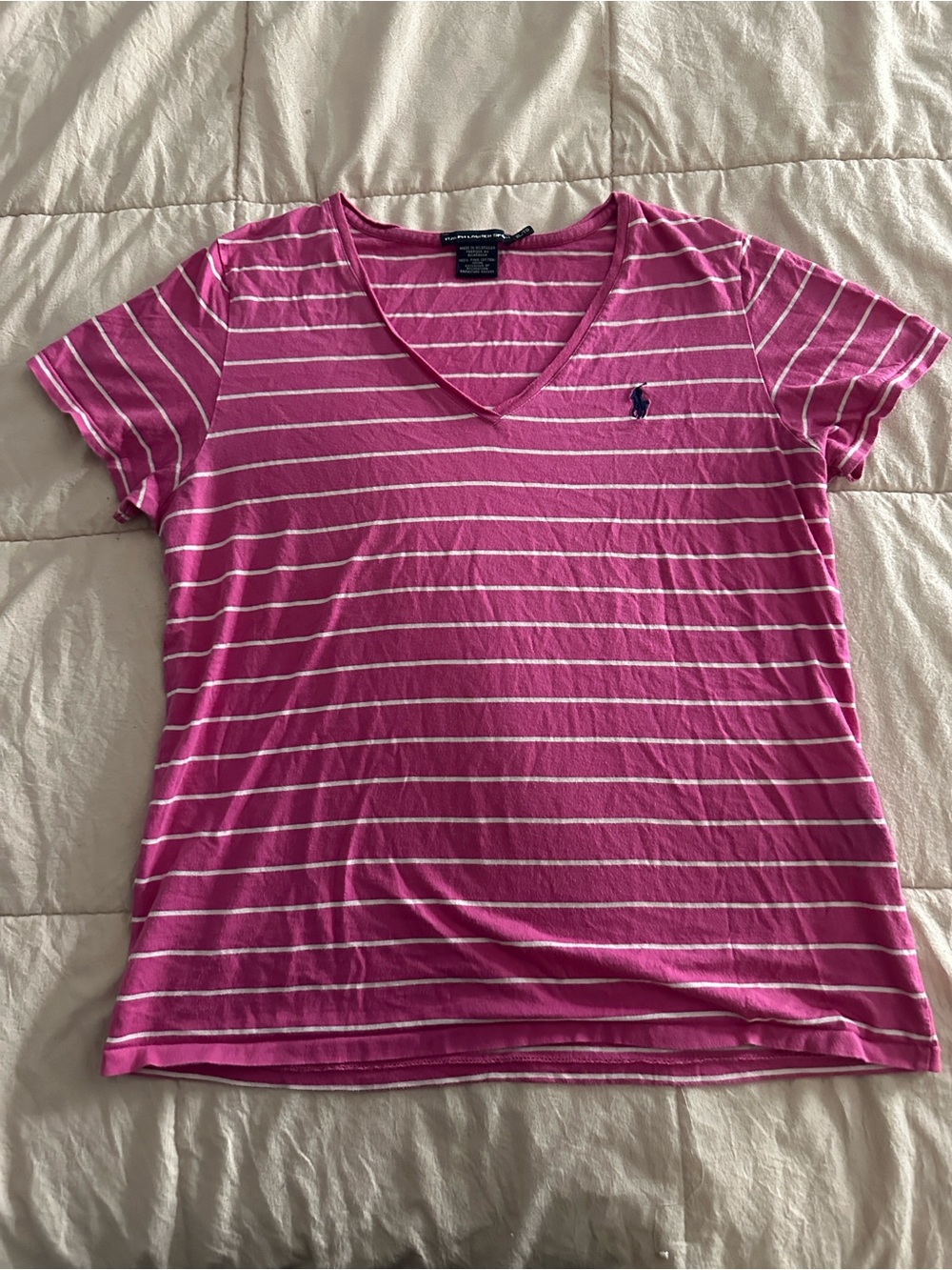 Ralph Lauren Pink & White Striped V-Neck Tee